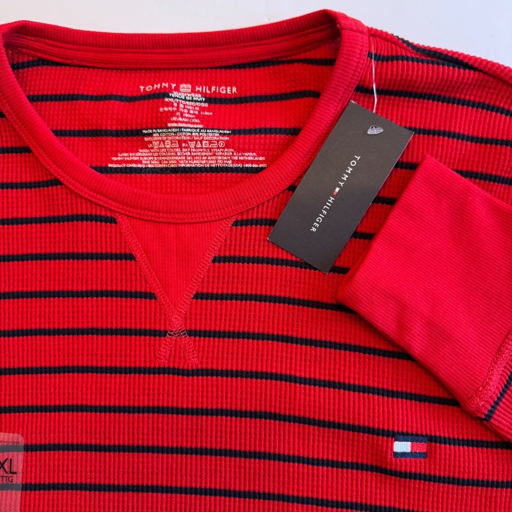 Tommy Hilfiger XXL (see desc.) Red Navy Stripe Waffle Knit Thermal Sleep Shirt